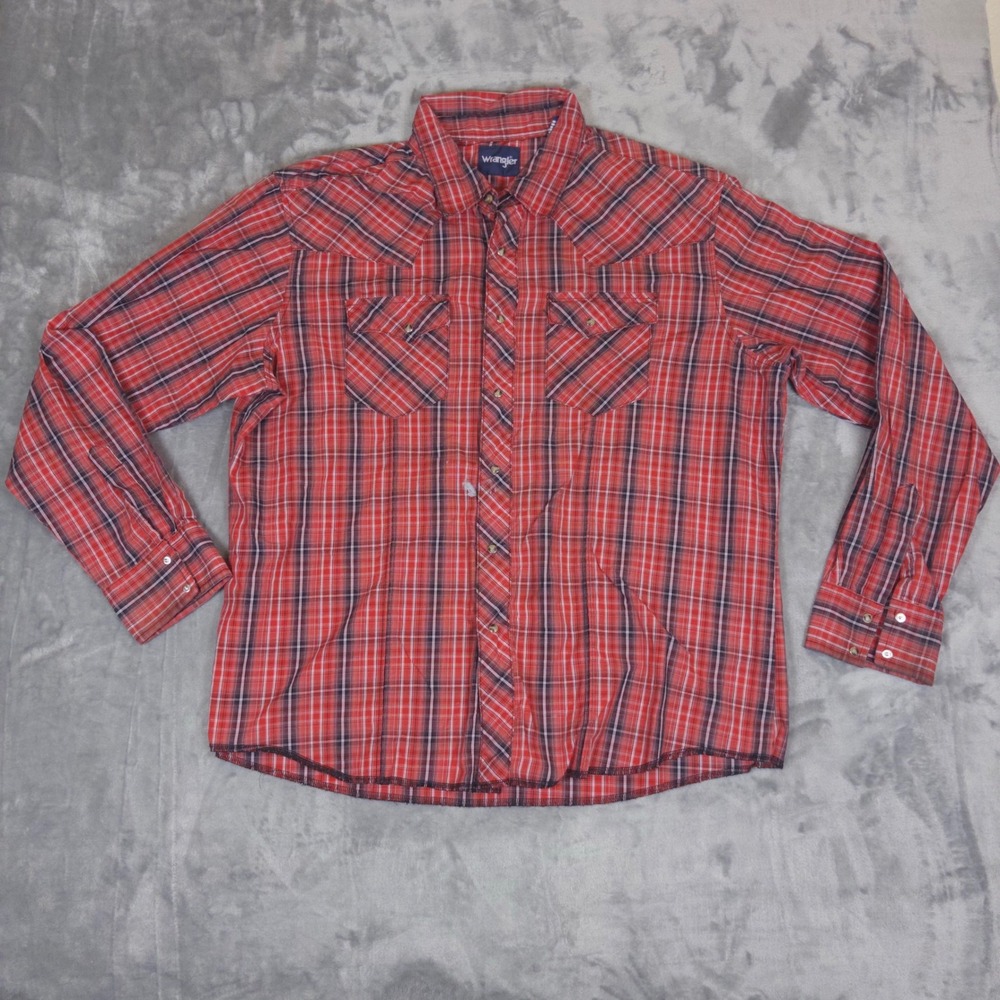 Wrangler Western Shirt Mens XXL Red Plaid Pearl Snap Long Sleeve Cowboy Top